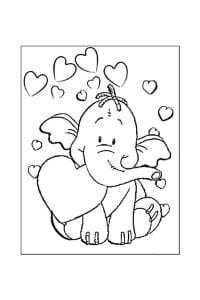 disegni di san valentino da colorare bambini elefantino e cuori