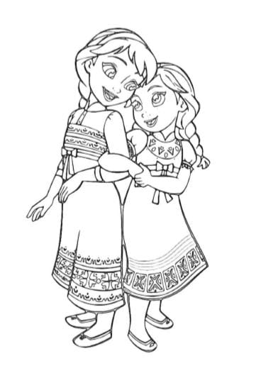 Anna ed Elsa da piccole bambine da stampare e colorare immagine in bianco e nero