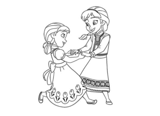 Anna ed Elsa da piccole immagine bianco e nero da stampare e colorare pdf A4