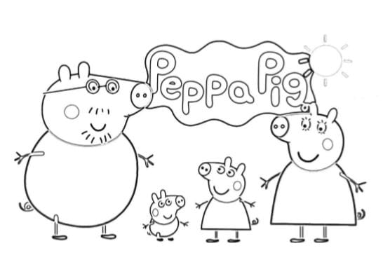Famiglia di Peppa Pig da stampare e colorare PDF A4