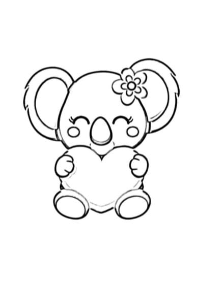 Koala super tenero da colorare che abbraccia un cuore PDF A4