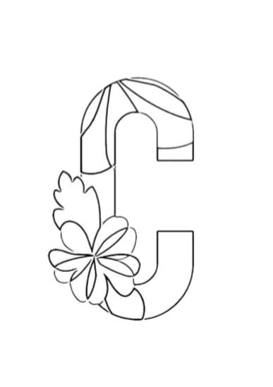 Lettera C da colorare floreale in bianco e nero pdf a4