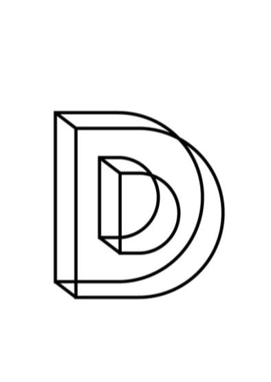 Lettera D 3D da stampare e colorare PDF A4 bianco e nero