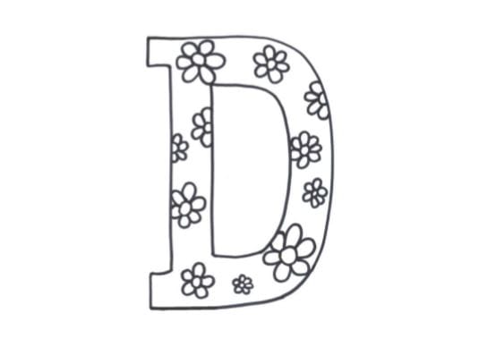 Lettera D per bambini con fiori da stampare e colorare A4 formato pdf