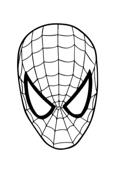 Volto di Spider Man maschera da stampare e colorare PDF A4 bianco e nero