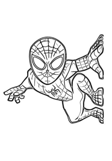 Spiderman piccolo attaccato al muro da stampare e colorare pdf A4