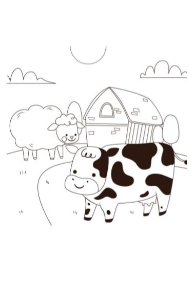 Disegno fattoria semplice per bambini da colorare in bianco e nero PDF A4