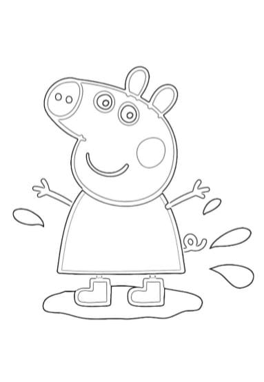 Peppa Pig che salta nel fango da stampare e coloare pdf A4