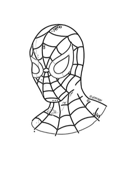 Volto di Spiderman da stampare e colorare PDF A4 in bianco e nero