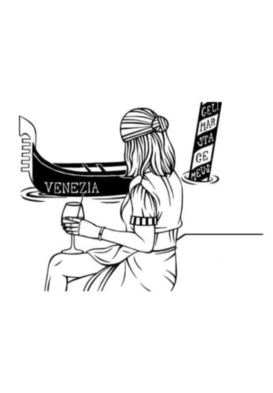 Ragazza a Venezia da stampare e colorare PDF A4 bianco e nero