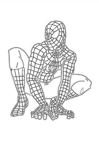 Spiderman in posa da stampare e colorare PDF A4 bianco e nero