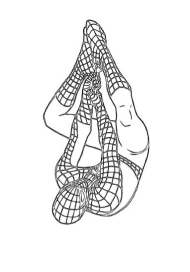 Spiderman appeso da stampare e colorare PDF A4