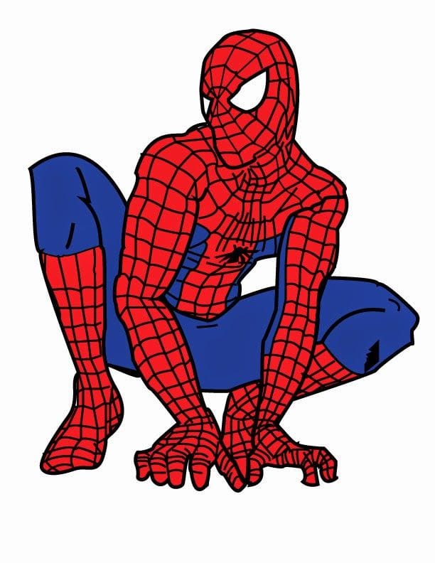 Come si colora Spiderman:  immagine esempio colori della tuta