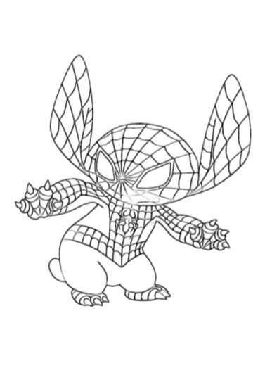 Stitch vestito da Uomo Ragno Spiderman da stampare e colorare