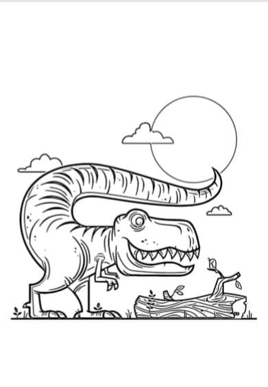 Tirannosauro da stampare e colorare in PDF A4 bianco e nero per stampante