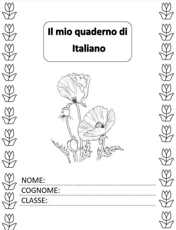copertina quaderno italiano fiori