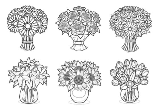 Mazzi di fiori disegno da colorare e stampare PDF A4