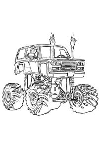 monster truck da colorare PDF fiamme