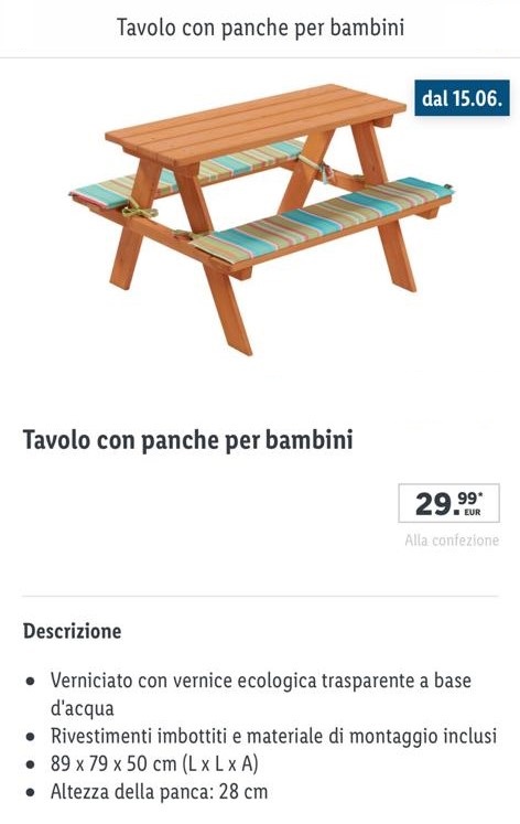 Giochi per L'Estate LIDL da Giardino e in Legno: volantino Tavolo con panche, Giardino Fan di Lidl