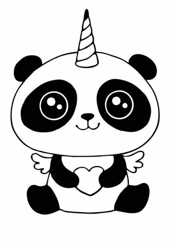 Disegno Pandacorno in bianco e nero da colorare in PDF A4