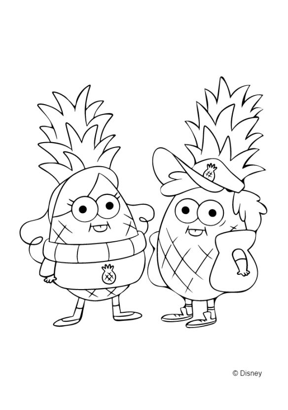 Personaggi Ananas da colorare per bambini PDF A4