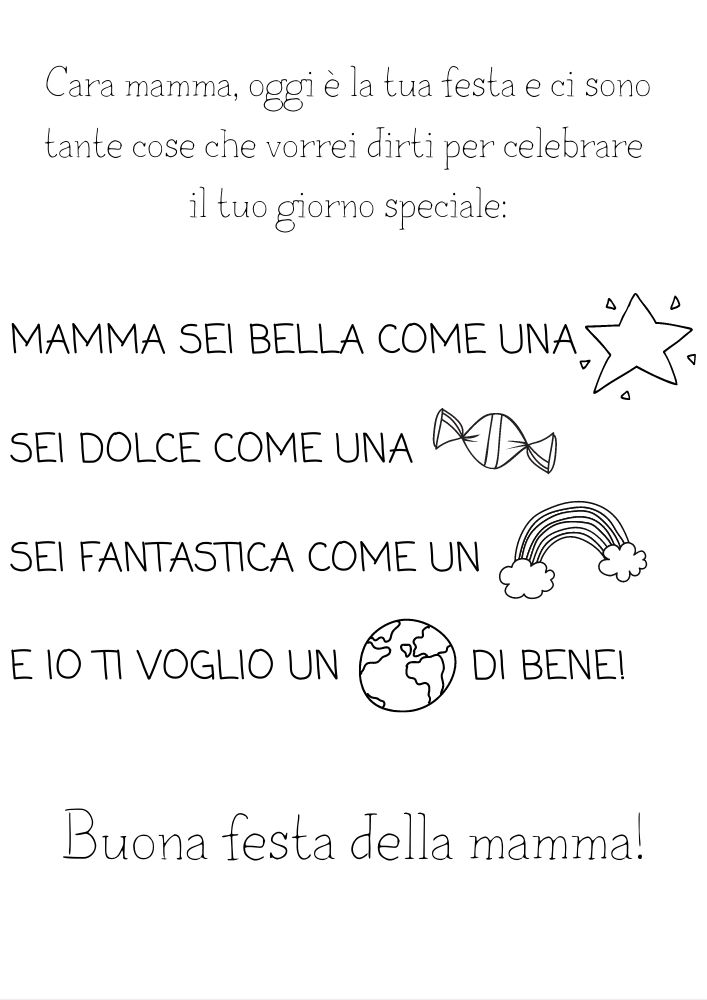 poesia per la festa della mamma scuola infanzia da colorare