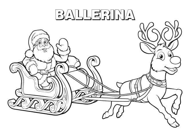 Ballerina Renna di Babbo Natale da colorare e stampare con slitta