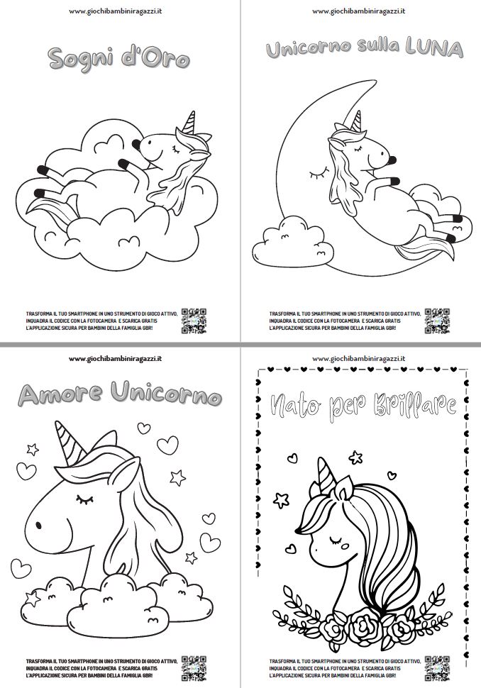 Album libro di Unicorni da colorare in PDF per bambini A4