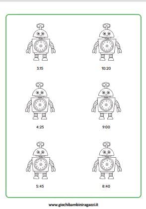 Robot da stampare in pdf per giocare con le ore