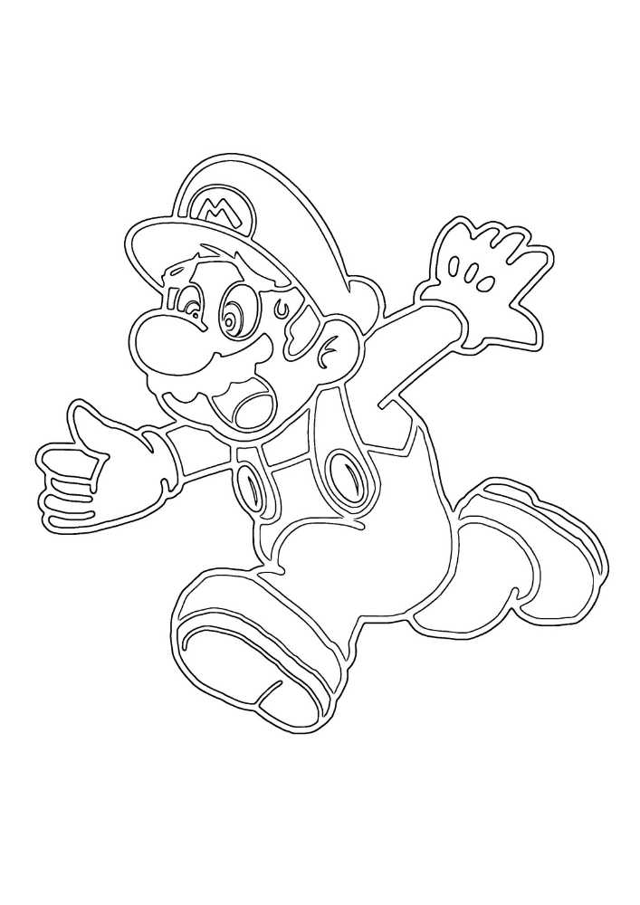 Super Mario che scappa in bianco e nero da colorare
