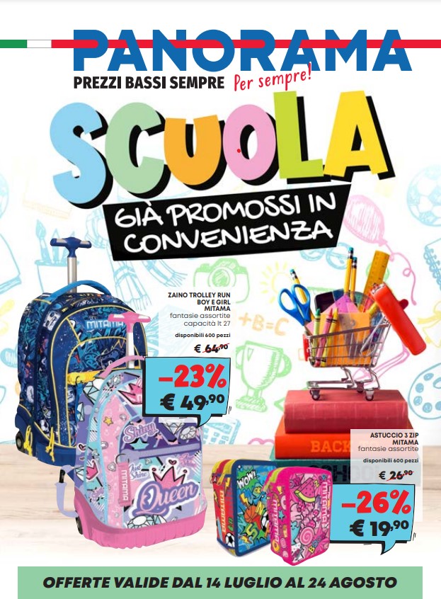 volantino scuola zaini panorama pam 2023 offerte