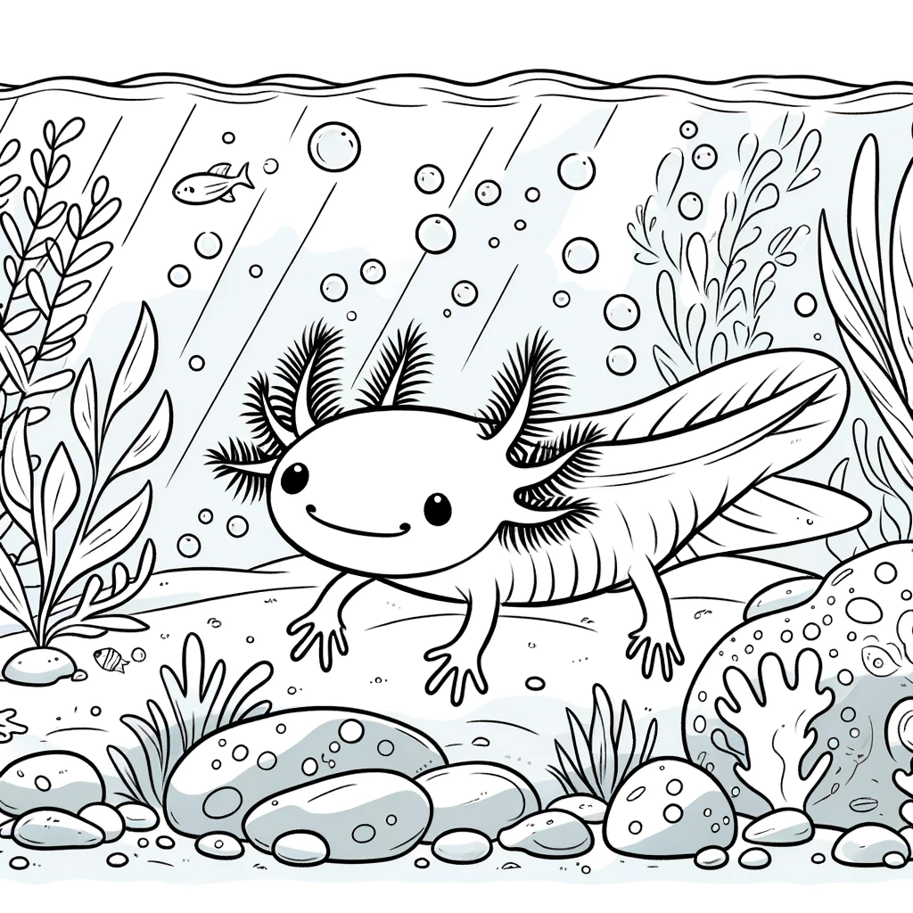 Axolotl in fondo al mare da colorare