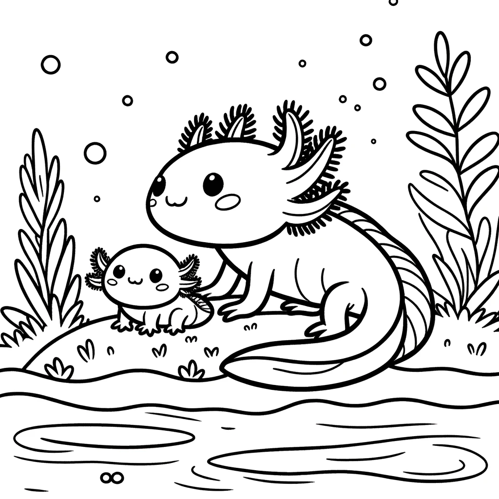 Disegno Axolotl e cucciolo da colorare